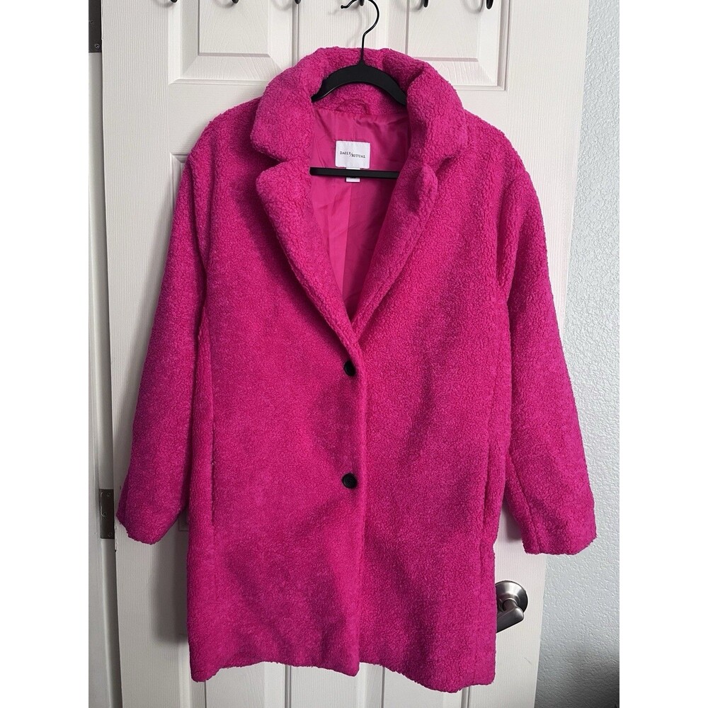 NEW Daily Ritual Pink Mid-Length Overcoat XS Button-Front Long Sleeve
